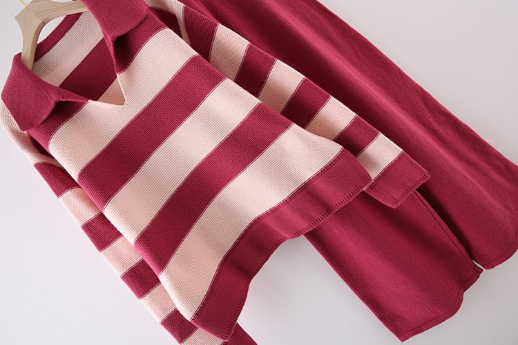 Collar Wide Stripe Jumper and Pants Set